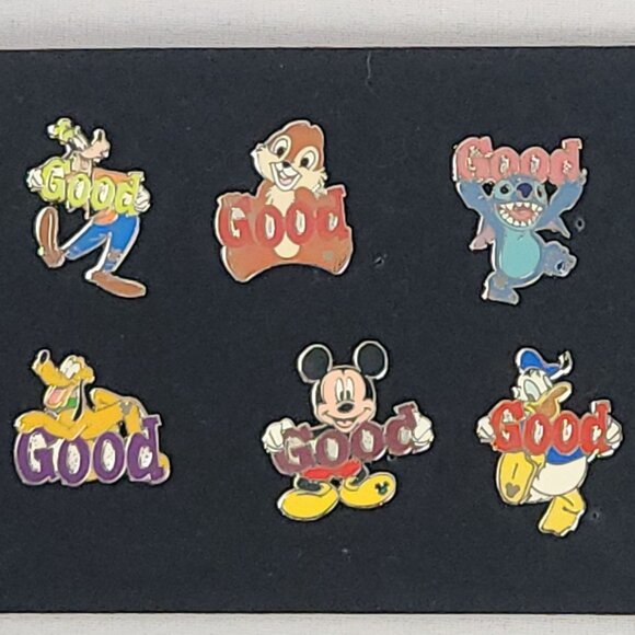 2011 Disney Pin Good Series Chip Donald Duck Goofy Pluto Mickey Stitch Set of 6 - Picture 1 of 6